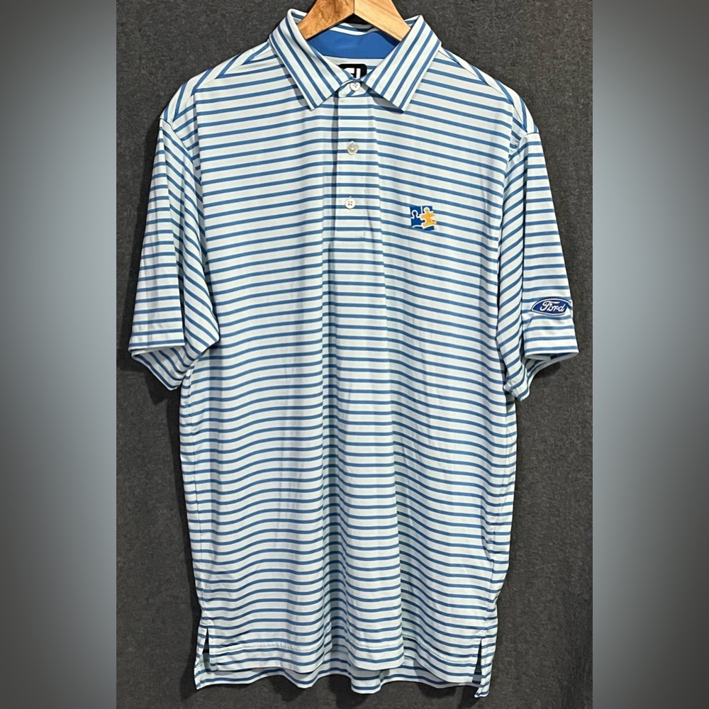 FootJoy Striped Polo with Embroidered Logo Autism Awareness and Ford Logos Large